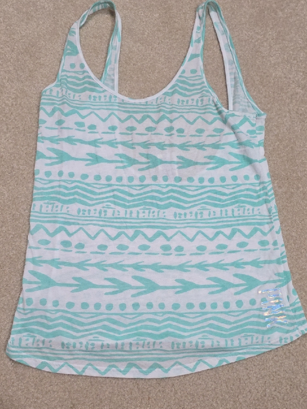 PINK Victoria's Secret White & Mint Green Aztec Stripe Tank Top